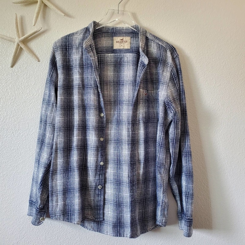 Hollister Flannel Button Down Plaid Casual Everyday Mens Size Medium Blue